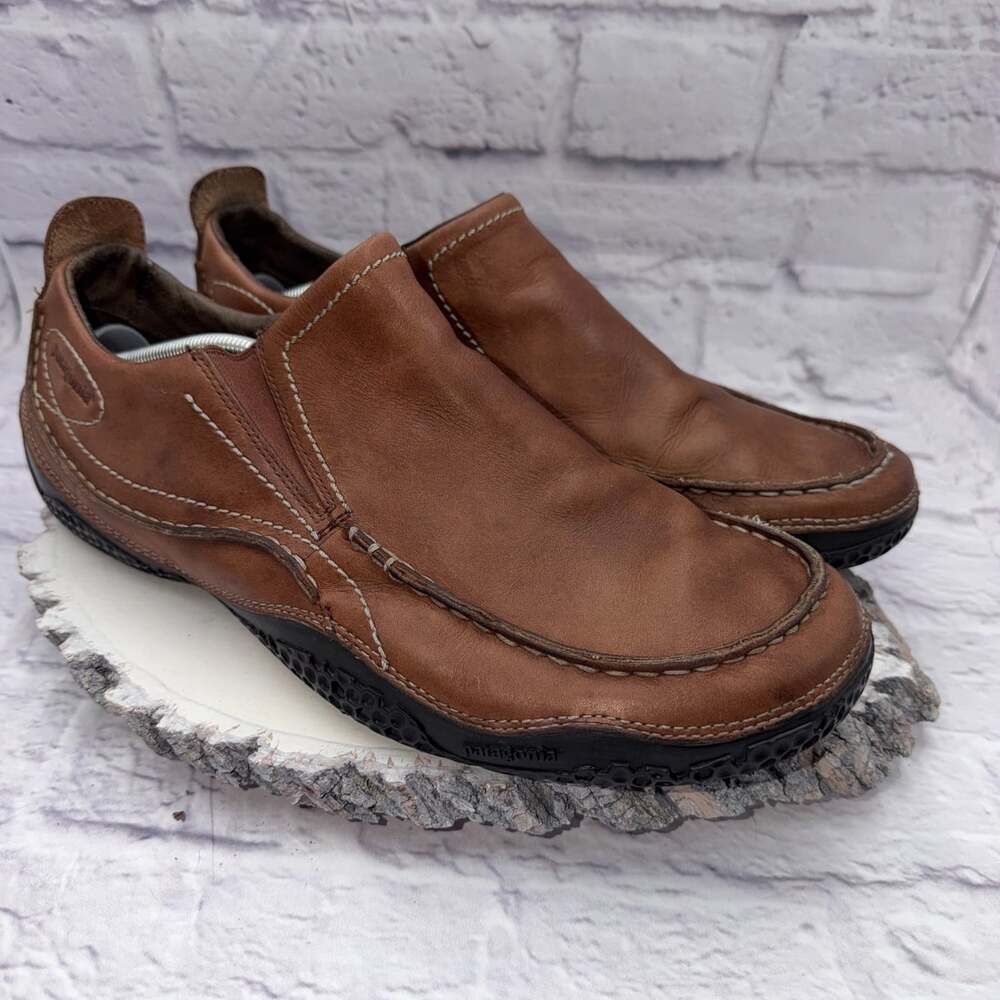 Patagonia Mens Cardon Skywalk Slip-On Size 14 Brown Leather Loafers Shoes - Picture 2 of 11